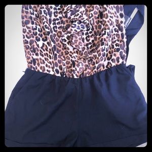 Express strapless cheetah & black romper with sash